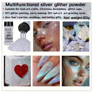 9 Colors 80g Holographic Glitter Powder Fine Shimmer Body Face Glitter Makeup Nail Art Resin Craft Party Decoration