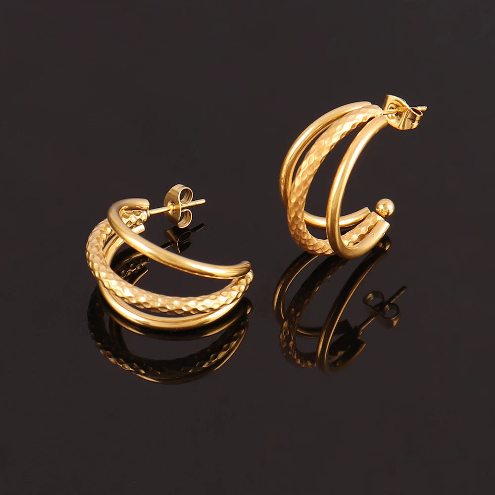 316L Stainless Steel Hoop Huggies Earrings For Women Exaggerated Texture Studs Earrings Girl Geometric Daily Jewelry Gifts