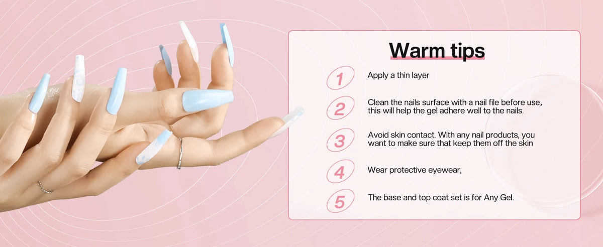 2Pcs 10ML Gel Top Coat Base Coat No Wipe For Natural Nails UV Gel Nails Acrylic Nails Long Lasting Soak Off Top Base Coat Set