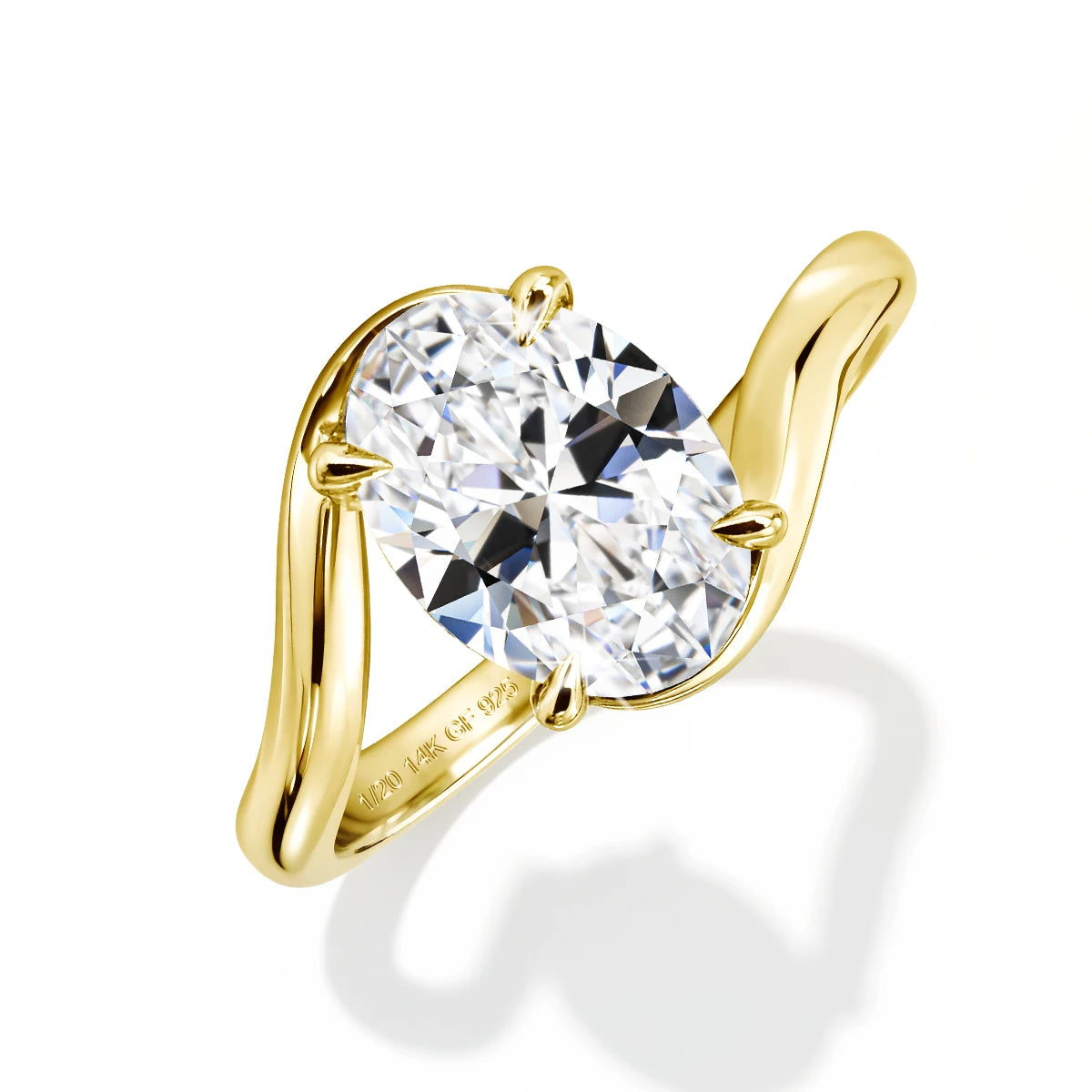 4.5ct Oval Cut Moissanite Solitaire Ring 14K Gold Filled Bypass Twist Shank Band D VVS1 Engagement Ring for Women Wedding Gift