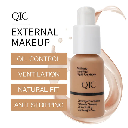 QIC Soft Matte Liquid Foundation Waterproof Oil Control Concealer Longlasting Moisturizing Natural Flawless Base Makeup BB Cream