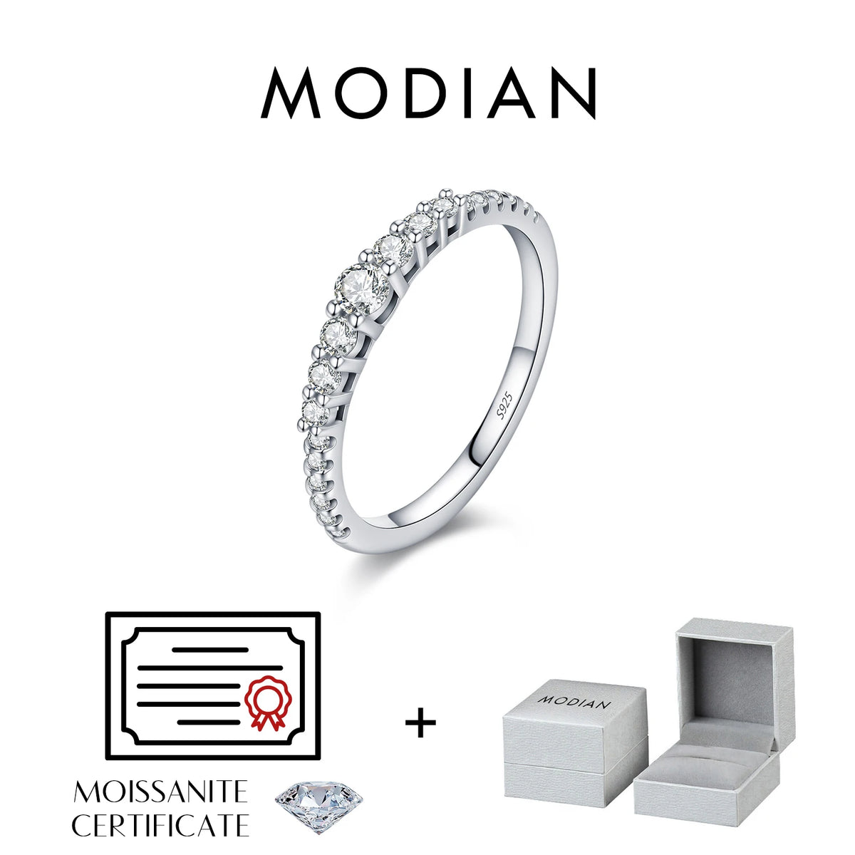 MODIAN Fashion Stacking Slim Rings 925 Sterling Silver Sparkling Round Moissanite Rings For Women Fine Jewelry