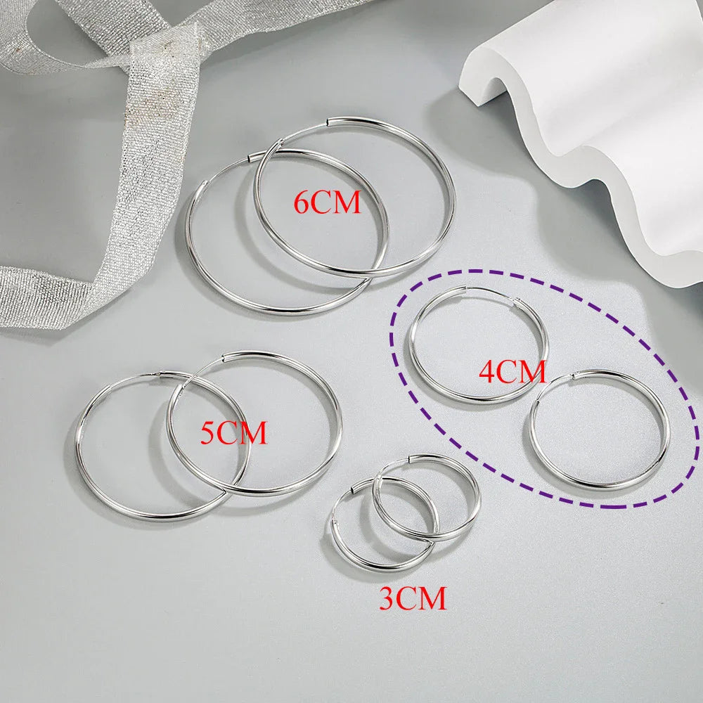 Real 925 Sterling Silver Women's New Jewelry Fashion Round Hoop Earrings FQL23634
