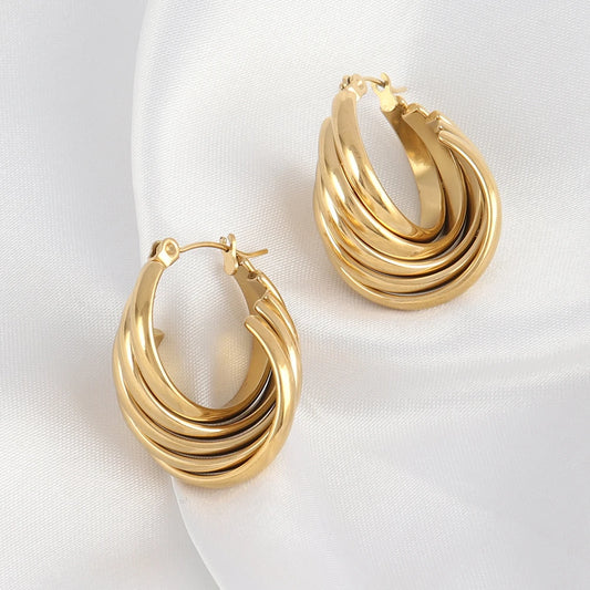 316L Stainless Steel Hoop Huggies Earrings For Women Exaggerated Texture Studs Earrings Girl Geometric Daily Jewelry Gifts