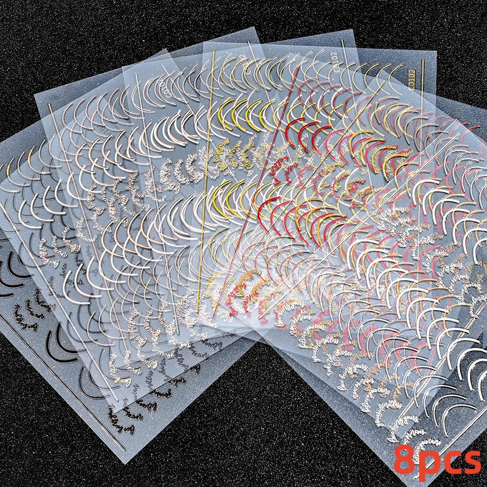 7pcs/Set Bronzing Gold/Silver Nail Art Sticker Sun Stars Moon Design Nail Decals 8*10CM Laser Bohemia Self-Adhesive Slider NLS