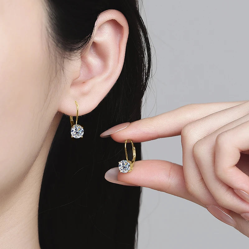 OXTAO 6.5mm/8mm Certified D Moissanite Clip Earrings Minimalist Design Dangle Drop Earrings for Women 14K Gold Filled Jewelry