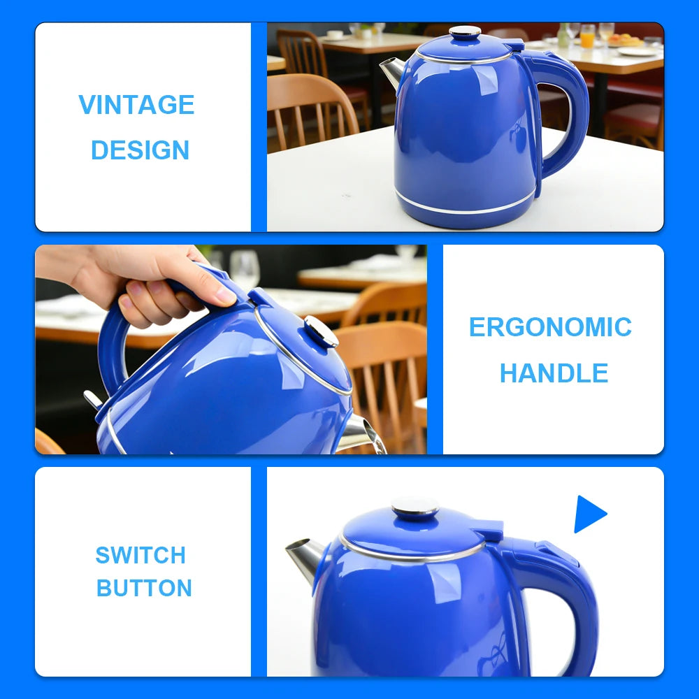 2.0L Retro Electric Kettle Large Capacity Stainless Steel Fast Boiling Vintage Water Kettle Auto Shut Off For Home Hotel