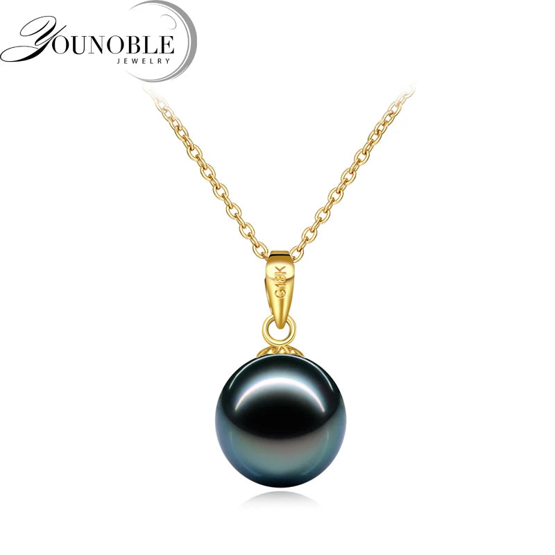Real 18K Gold Tahitian Pearl Pendant Woman,Luxury Black Natural Freshwater Pearl Pendant Jewelry Birthday Mother Birthday Gift