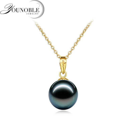 Real 18K Gold Tahitian Pearl Pendant Woman,Luxury Black Natural Freshwater Pearl Pendant Jewelry Birthday Mother Birthday Gift