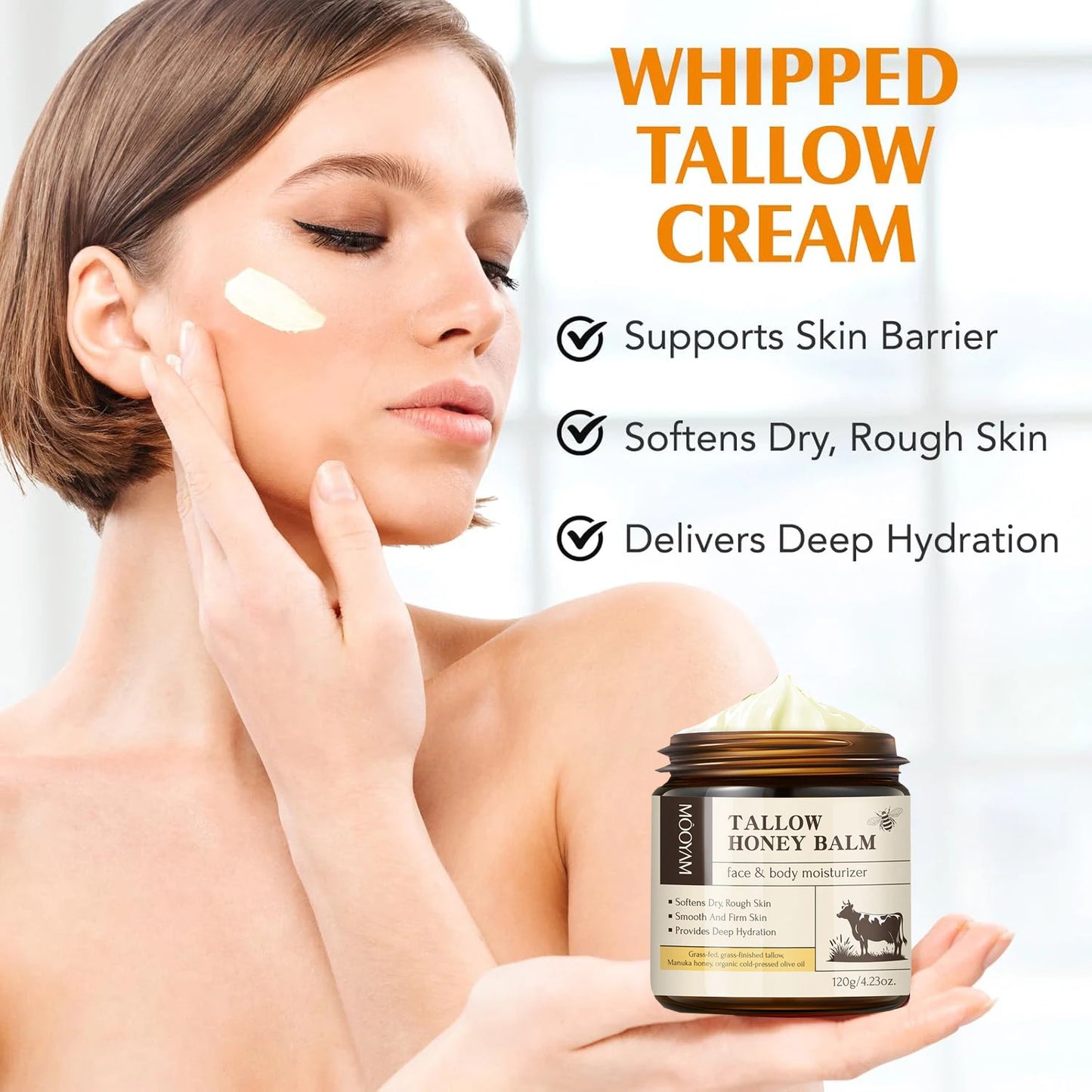 120g Beef Tallow Paste Deeply Moisturizer Brightening Wrinkle Remover Grass Fed Tallow Wild Honey Face Body Cream Skin Car
