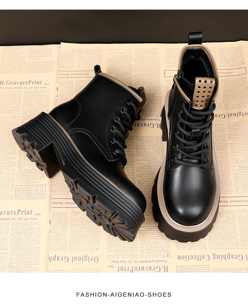 Women Shoes Boots Ankle 2022 New Autumn British Wind Genuine Leather Thick With Fur Ladies Short Boots Motorcycle heels boots