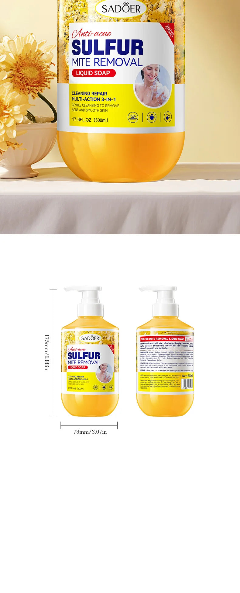 500ml Deep Cleansing Sulfur Mite Removal Body Wash Oil Control Shower Gel  Bath and Body Cleansers