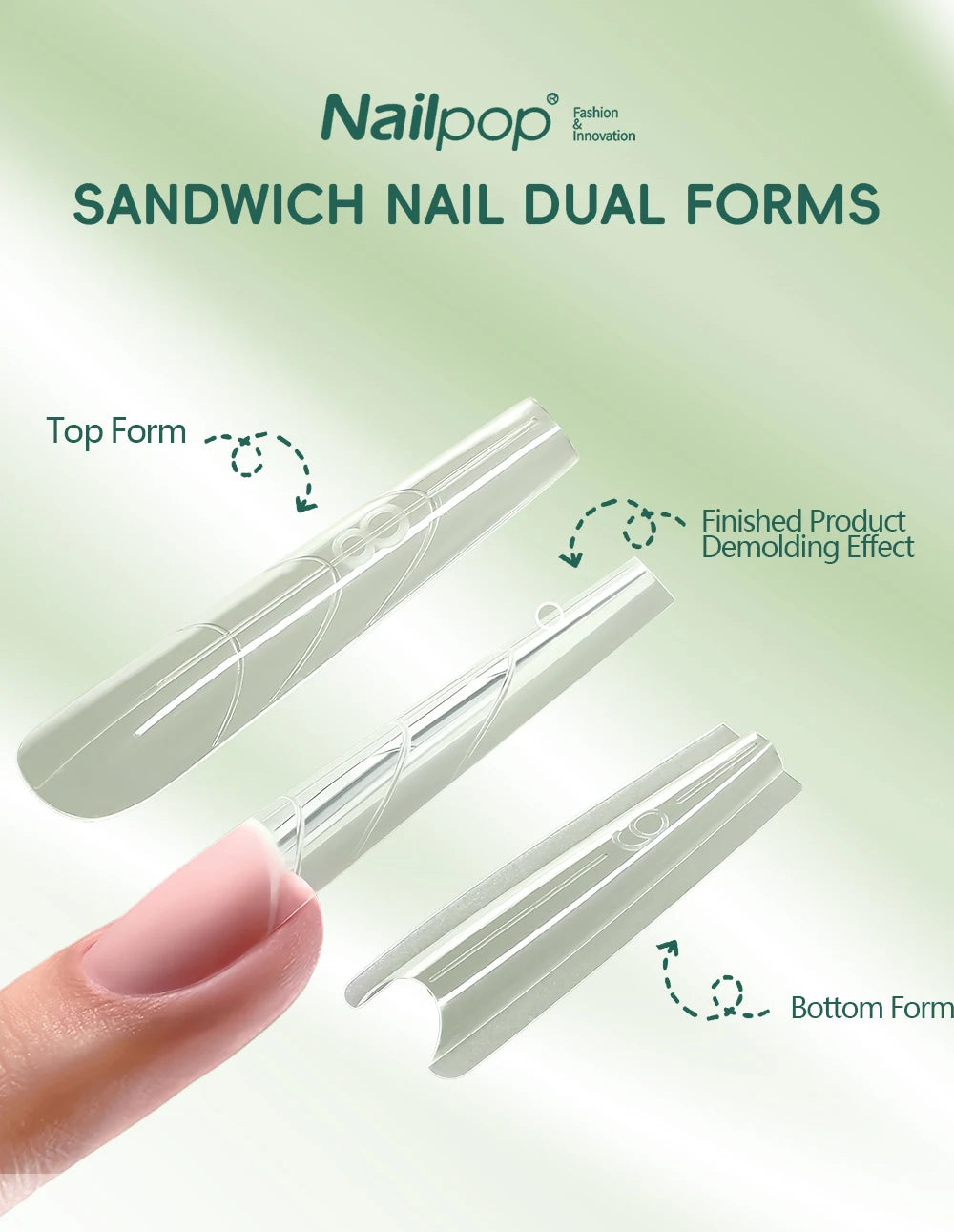 Nailpop Sandwich Nail Dual Forms 240pcs 15 Shapes French Manicure Extension Gel Builder Nail Art Salon Professional Tool Clear