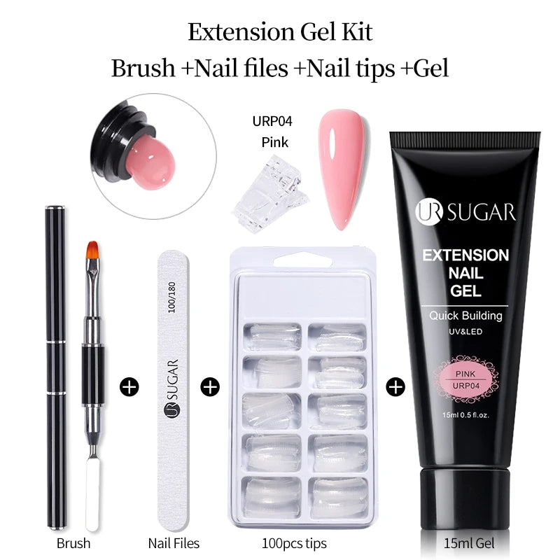 UR SUGAR 15ml 4/6PCS Nail Extension Gel Kit Quick Building Hard Gel Acrylic Crystal Nude Gel Nail Polish UV Construction Gel Set