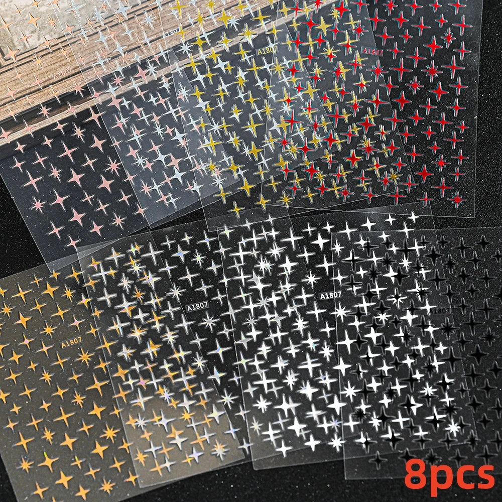 7pcs/Set Bronzing Gold/Silver Nail Art Sticker Sun Stars Moon Design Nail Decals 8*10CM Laser Bohemia Self-Adhesive Slider NLS