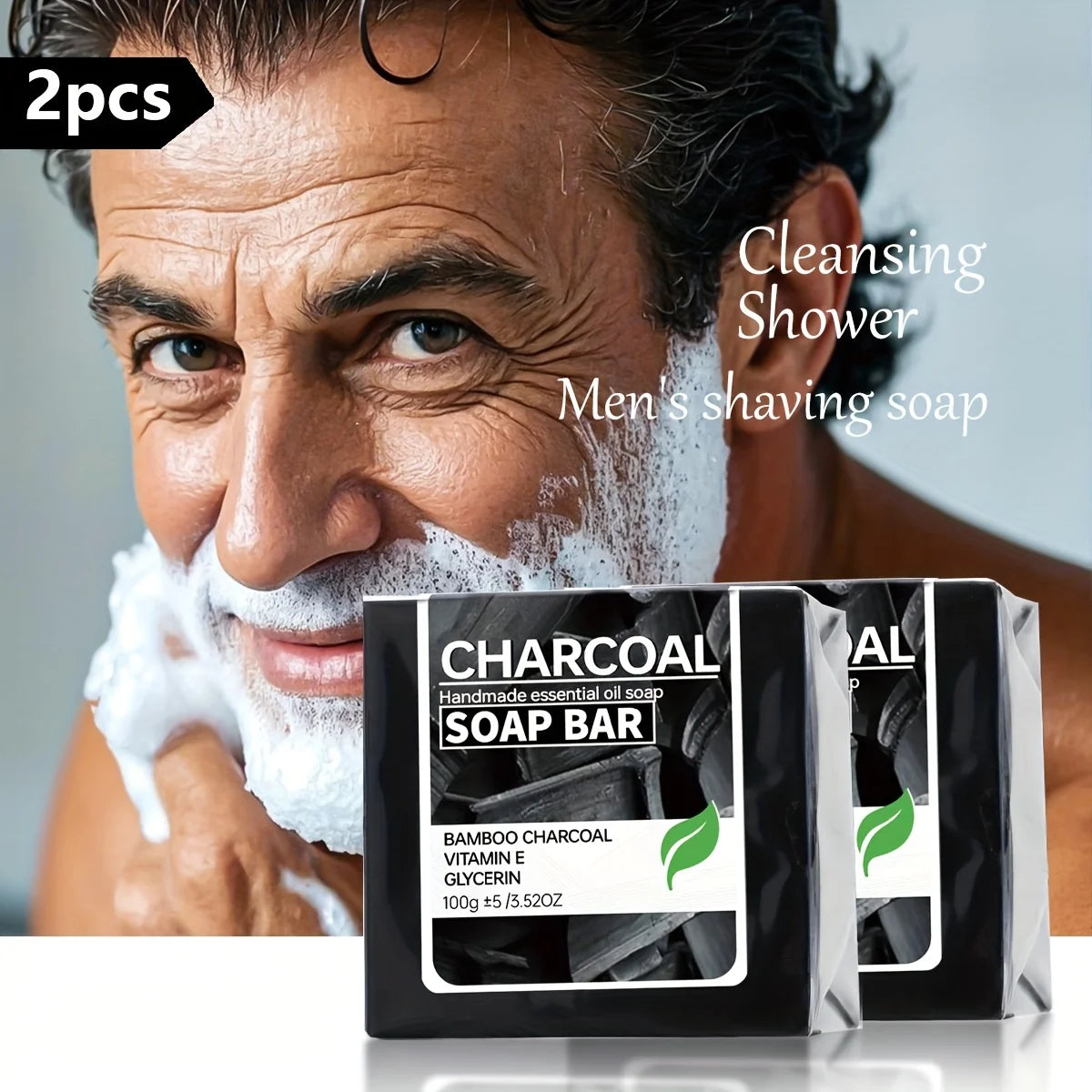 2pcs/Men's Cleansing and Shaving Soap Vitamin E Deep Cleaning Charcoal Bamboo Charcoal Adsorption and Decontamination Soap Men