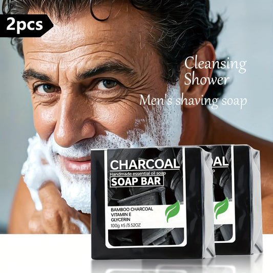 2pcs/Men's Cleansing and Shaving Soap Vitamin E Deep Cleaning Charcoal Bamboo Charcoal Adsorption and Decontamination Soap Men