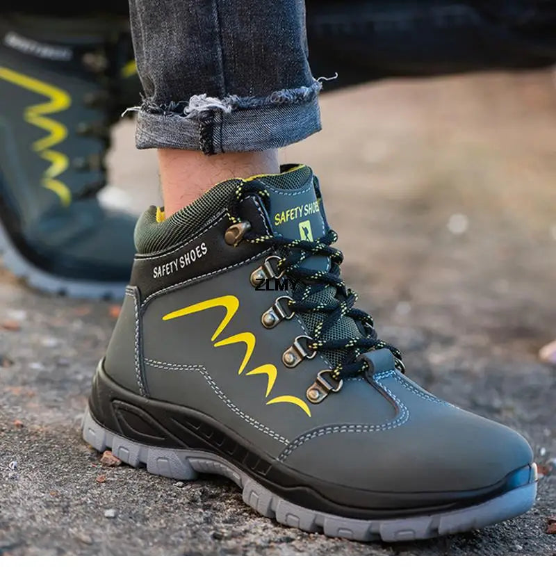 ZLMY Men Steel Toe Shoes High Top Work Boots Indestructible Safety Shoes Man Puncture-Proof Work Sneaker Winter Safety Boots Men