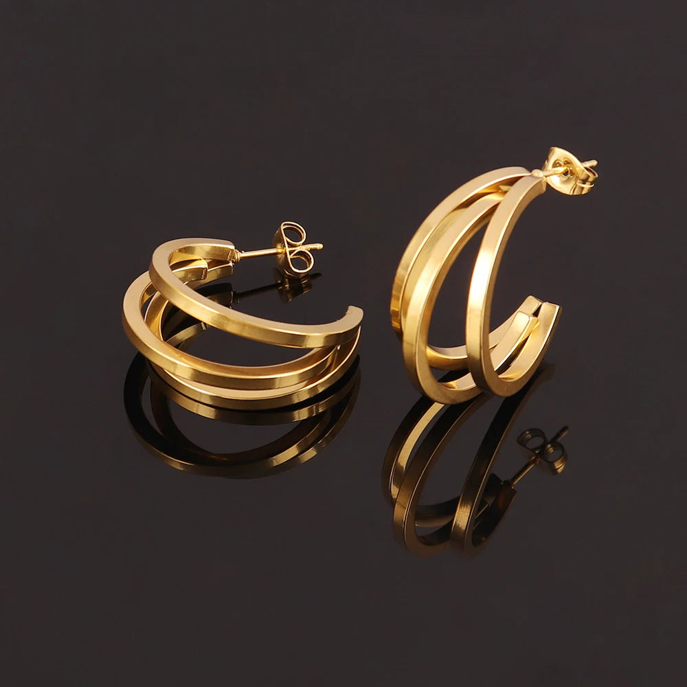 316L Stainless Steel Hoop Huggies Earrings For Women Exaggerated Texture Studs Earrings Girl Geometric Daily Jewelry Gifts