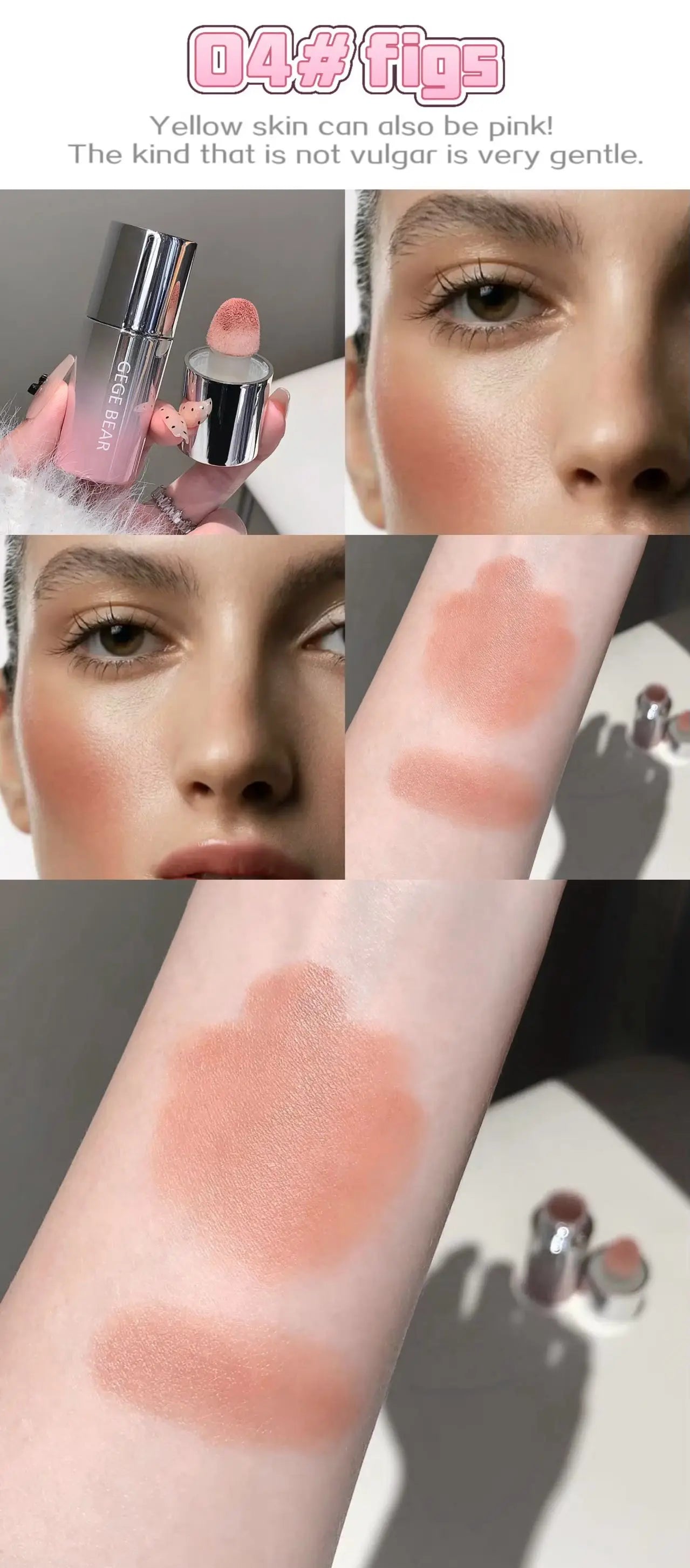 Gege Bear 5-color Liquid Blush Stick With Sponge Head Long-lasting Suitable for All Skin Tones Brightening Effect Holiday Gift