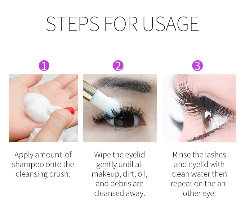 50ML Eyelash Extension Cleanser Shampoo Kit Mousse Fast Makeup Glue Removal Foam Set For Women Deeply Cleaning With Brush