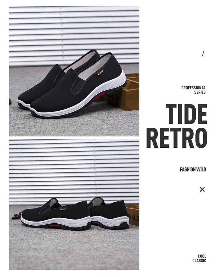 New Beijing Cloth Shoes Men's Casual Slip-On Work Shoes Breathable Soft Bottom Canvas Shoes round Toe Rubber Outsole