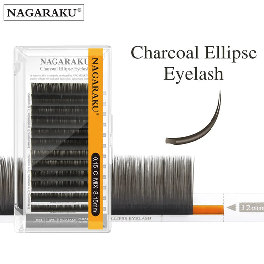 NAGARAKU Ellipse Flat Eyelash Split Tips Matte Charcoal Brown Color Super Soft Gentle Natural Eyelash Extension