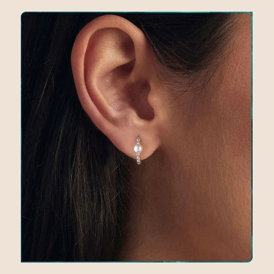 WOSTU Moissanite & Natural Pearl Bubble Hoop Earrings For Women, 925 Sterling Silver Elegant Huggies Pendient Xmas New Gift