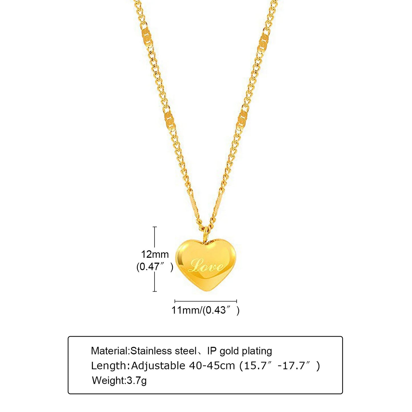 Stainless Steel Love Heart Pendant Necklace , Adjustale Link Paperclip Chain For Women Birthday Girls
