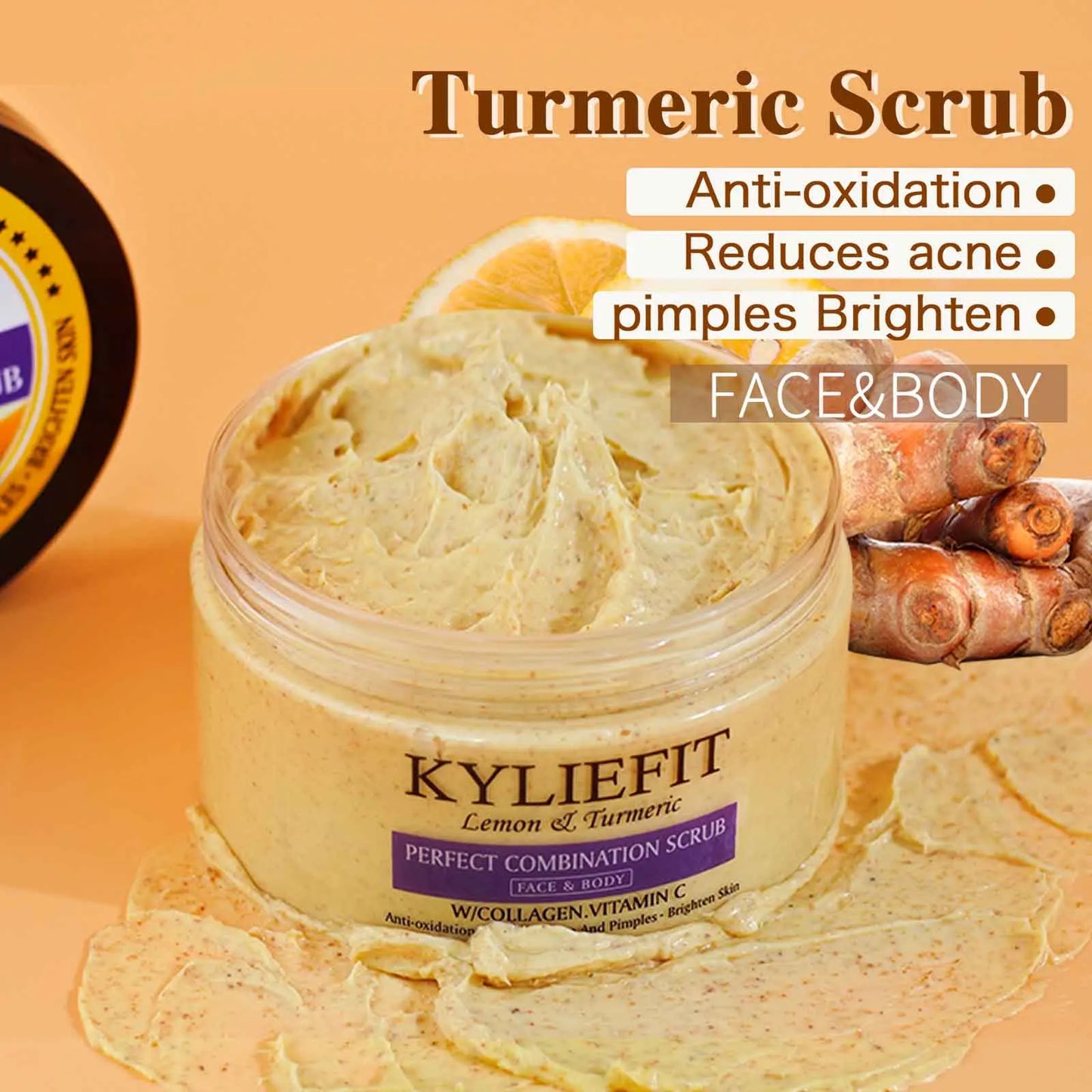 KYLIEFIT Natural Exfoliating Salt Body and Face Scrub, Lightening, Moisturizing, Remove Dark Spots, Acne, Stains, Wrinkles, 250g