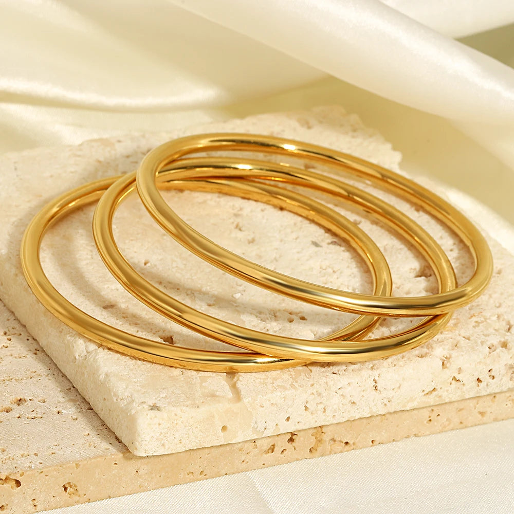 Greatera 3pcs/set Gold/Sliver Color Stainless Steel Bangle For Women Tide 2.7mm Wide Coil Multi-layer Plain Bracelet Jewelry