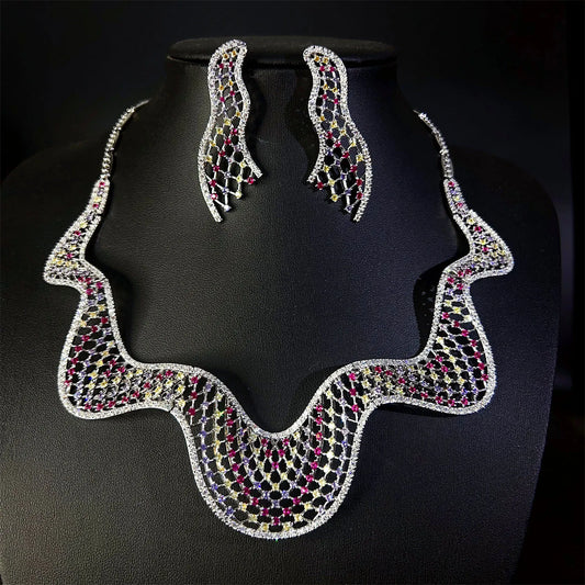 New Luxury Stereo Ripple sliver color Necklace Earrings Women's Dress Decorative Jewelry Suitable for Wedding Prom Gifts M-812
