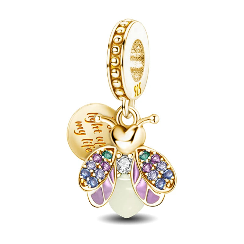 Shecharms 925 Sterling Silver Love Heart Firefly Golden Series Charms Fit DIY Making Bracelet Necklace High Quality Fine Jewelry