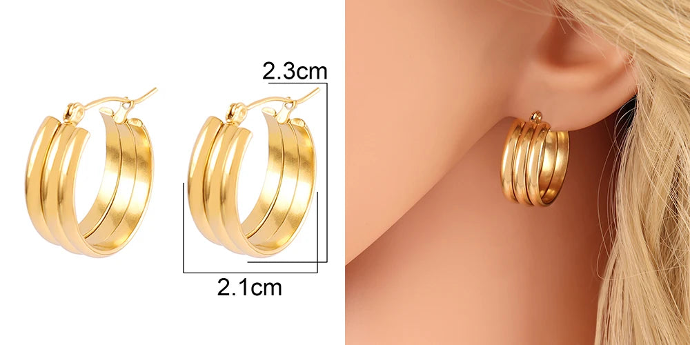 316L Stainless Steel Hoop Huggies Earrings For Women Exaggerated Texture Studs Earrings Girl Geometric Daily Jewelry Gifts