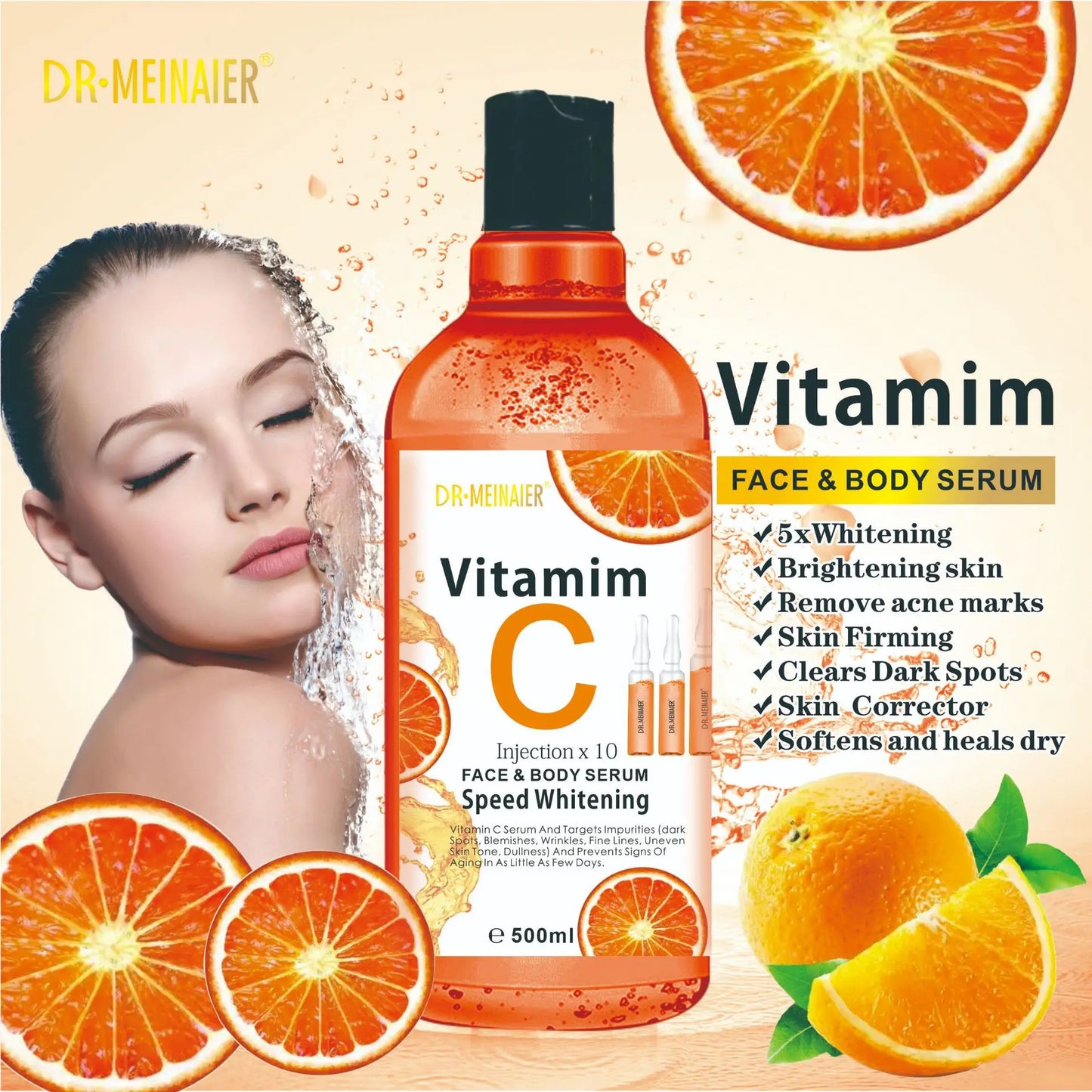 500ML Vitamin C AHA HYALURONIC& NICOTINAMIDE Face Serum Spots Eraser Corrector Whitening Moisturizing Lightening Body Cream