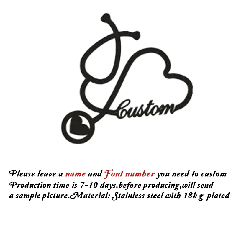Customized Name Brooch Stethoscope Pin Doctor Nurse Name Stainless Steel Jewelry Fashion Gift For Men Women Daily Accessori