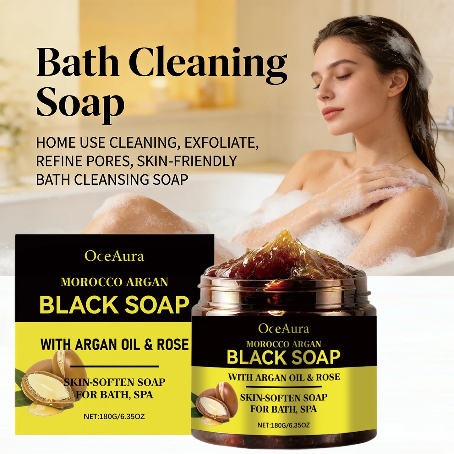 Morocco Argan Black Soap for Exfoliating Deep Cleaning Remove Dead Skin Body Scrub Purifying Moisturizing Brighten Skin Soap