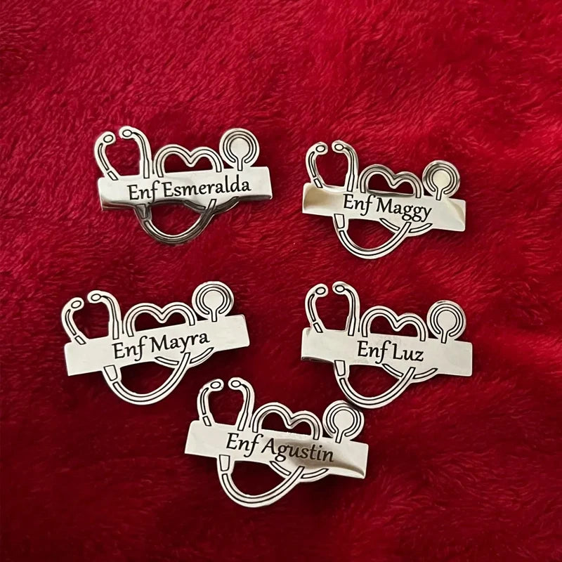 Customized Name Brooch Stethoscope Pin Doctor Nurse Name Stainless Steel Jewelry Fashion Gift For Men Women Daily Accessori