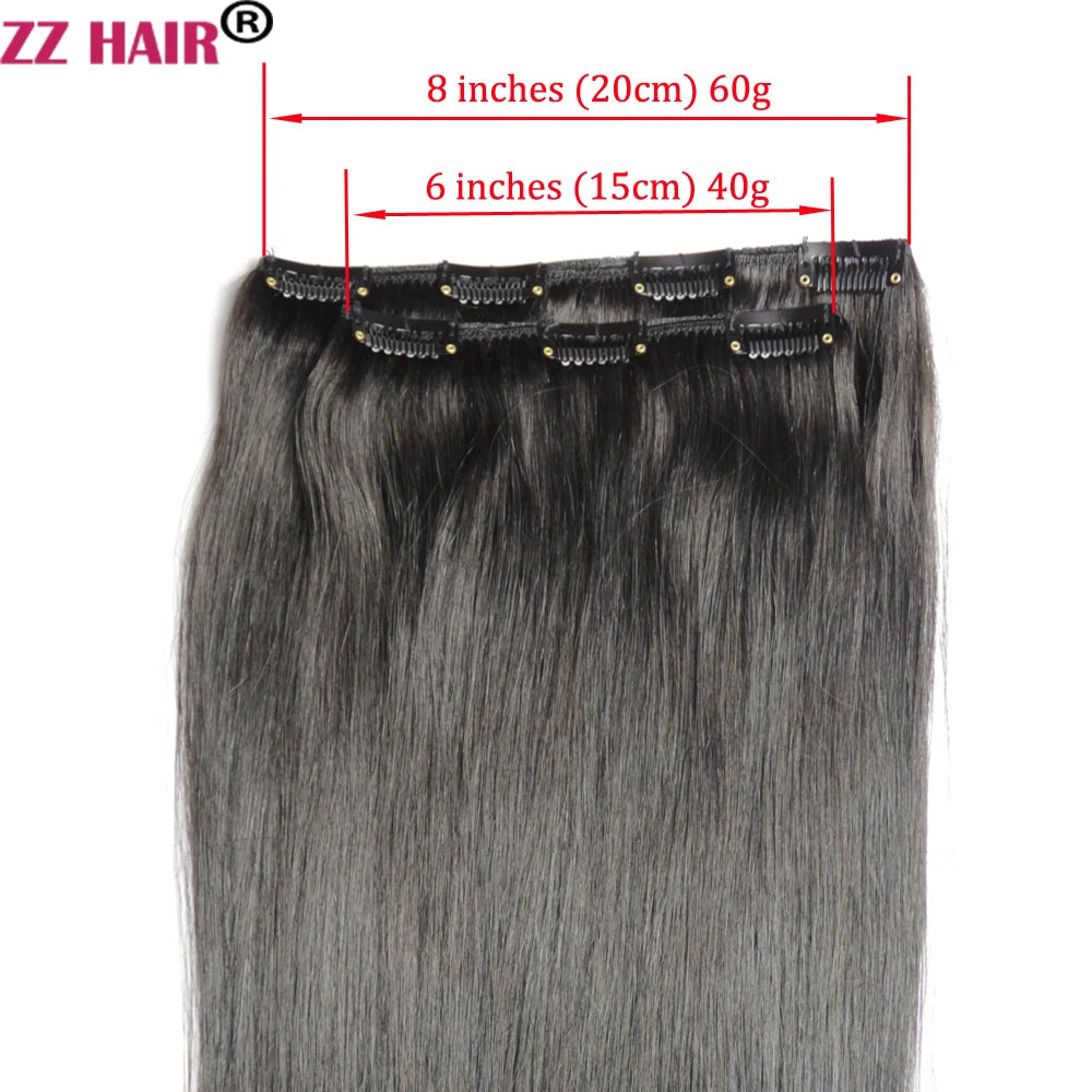 ZZHAIR 100% Human Remy Hair Extensions 2pcs Set 16"-28" 100g-200g  Clips-in Two Pieces Natural Straight 1x20cm 1x15cm