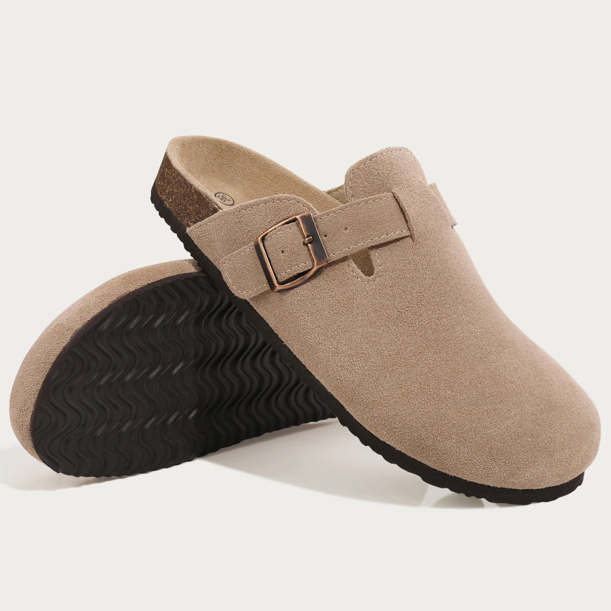 Litfun Fashion Men's Suede Clogs Slippers Soft Footbed Leather Mules   Summer Cork Sole Sandals With Arch Support Classic Clogs