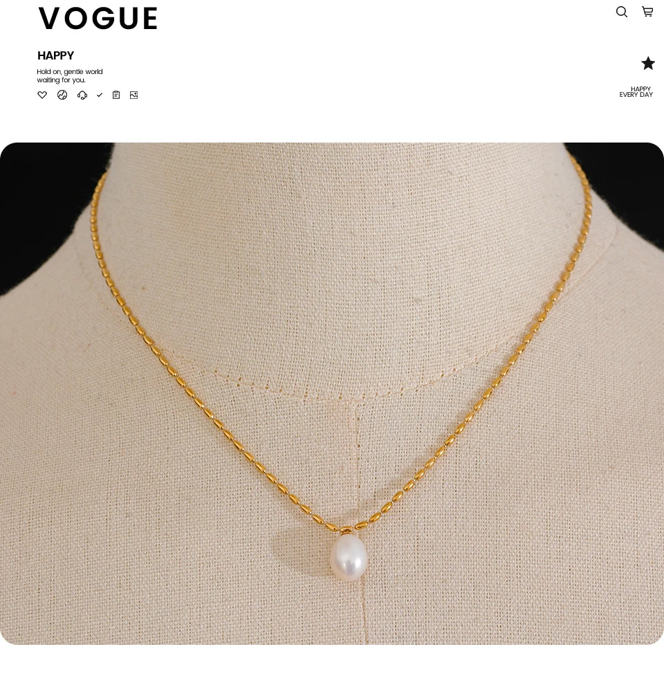 Yhpup Luxury Natural Freshwater Pearl Pendant Stainless Steel Sweet Necklace Women Stylish Exquisite Jewelry Mother Sister Gift