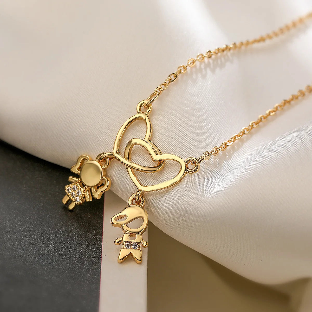 INS Design Girl/Boy Pendant Necklace For Women Girls,Stainless Steel Chain Cubic Zirconia Accessories Party Daily Jewelry