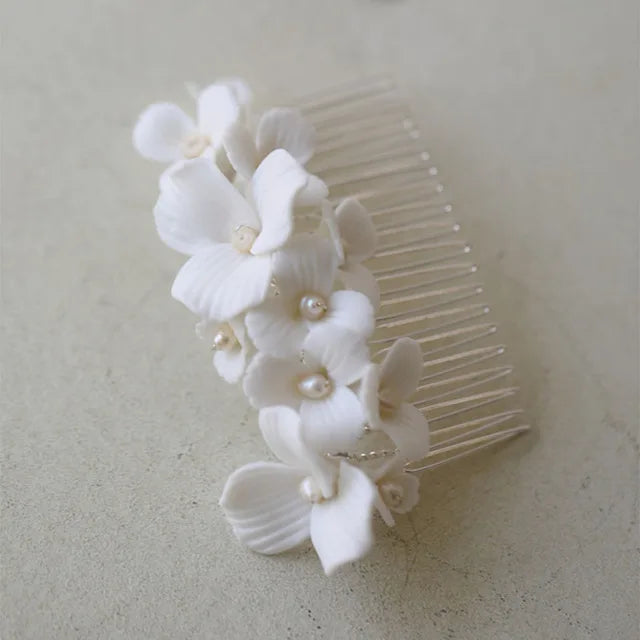 SLBRIDAL Handmade Luxury Rhinestones Freshwater Pearls Ceram Flower Bridal Tiara Wedding Bridesmaids Crown Women Hair Jewelry
