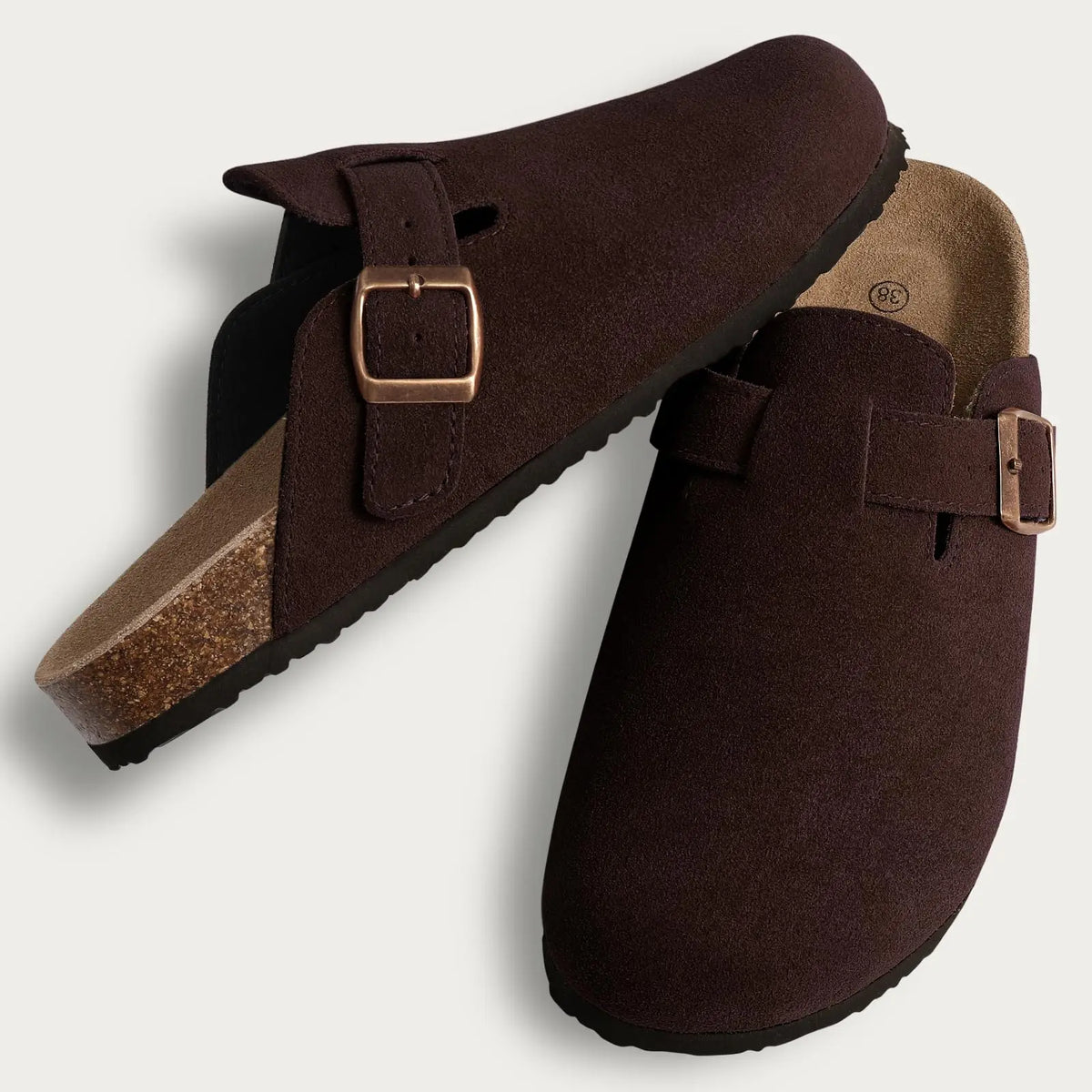 Litfun Fashion Men's Suede Clogs Slippers Soft Footbed Leather Mules   Summer Cork Sole Sandals With Arch Support Classic Clogs