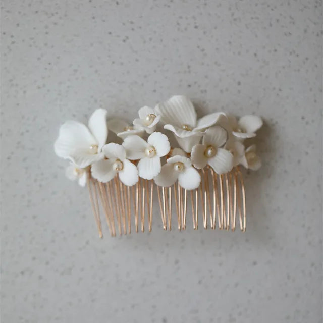 SLBRIDAL Handmade Luxury Rhinestones Freshwater Pearls Ceram Flower Bridal Tiara Wedding Bridesmaids Crown Women Hair Jewelry