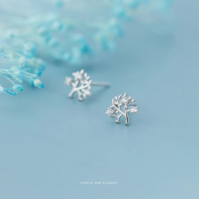 MODIAN Dazzling Clear CZ Lovely Tiny Tree Branch Stud Earring for Women 925 Sterling Silver Plant Ear Pin Fine Jewelry Brincos