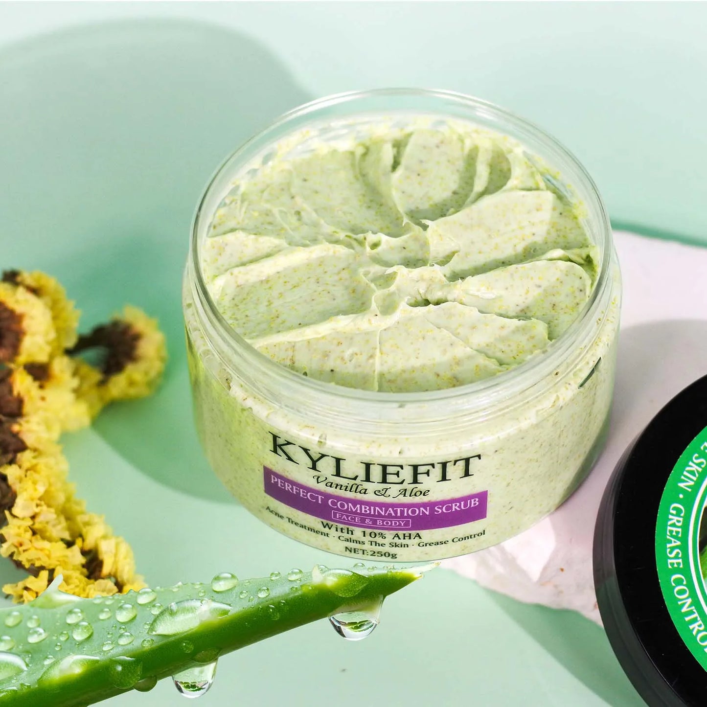 KYLIEFIT Natural Exfoliating Salt Body and Face Scrub, Lightening, Moisturizing, Remove Dark Spots, Acne, Stains, Wrinkles, 250g