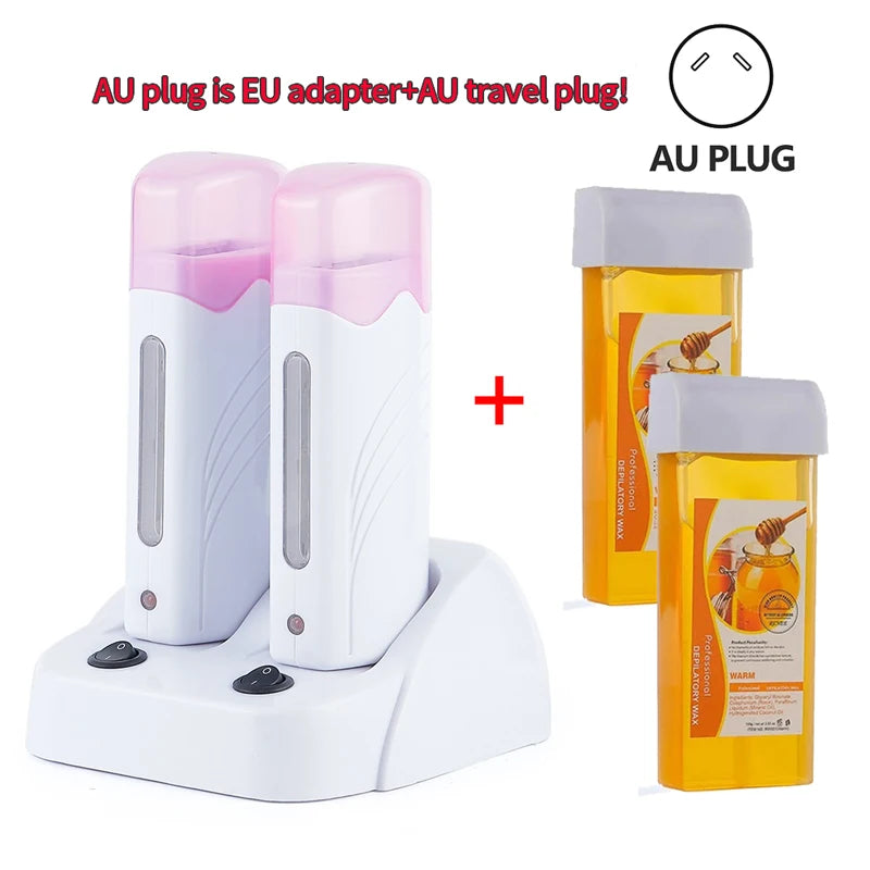 Electric Waxing Warmer Hair Removal Double Depilatory Roll On Wax Heater Portable Hot Melt Wax Heater for Men Women Home Using