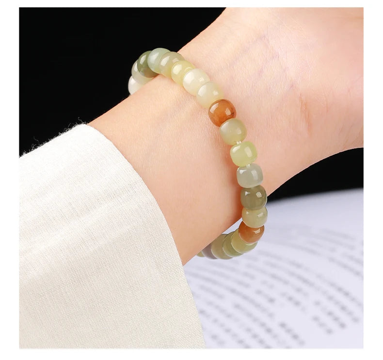 JD Natural Stone Colorful Hetian Jade Duobao Nephrite Bracelet Women Charm Lucky Reiki Healing Stretch Bangles Hand String Gift