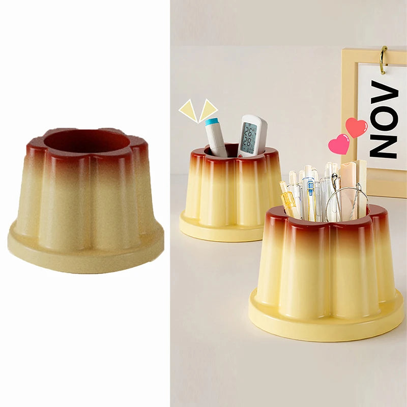 Cute Multifunctional Caramel Pudding Jelly Lotus Makeup Brush Storage Bucket Large Capacity Desktop Ornament Creative Pen Holder